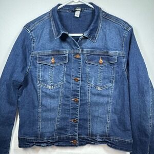 Supplies Denim Jacket Women's‎ Button Front Brush Stroke Design Casual Sz Large